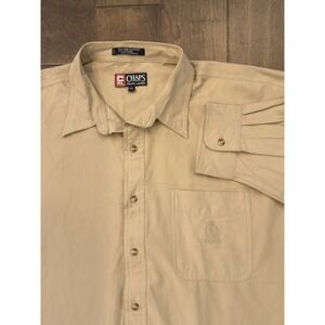 Vintage Chaps Ralph Lauren Mens 2XL Button Down Shirt Khaki Pocket Crest Logo LS